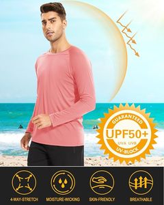 Camiseta de Manga Larga Rosa para Hombre, Protección UV UPF50+, Secado Rápido, 100% Poliéster, Color Sólido, para Natación - Product Image 2