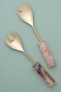Ensemble de couverts de service en acier inoxydable avec manche en résine quartz rose et violette, cuillère et fourchette dorées pour fêtes, dîners et hôtels - Product Image 1