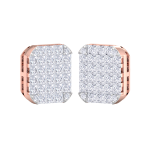 Pendientes de tuerca de oro rosa de 14K de primera calidad con diamantes de corte princesa, diseño geométrico rectangular con micro pavé, para hombre - Product Image 2