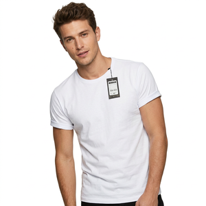 Camiseta de algodón blanca para hombre, cuello redondo, manga corta, corte regular, tejido de punto casual, parte delantera lisa, ecológica, 180g, teñido liso, marca privada - Product Image 2