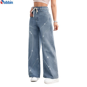 Vaqueros de mezclilla con pedrería para mujer, jeans brillantes con diamantes, estilo vintage, de alta calidad, cintura alta, holgados, de pierna ancha y recta. - Product Image 2