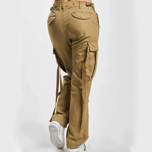 Women's High Waist Cargo <b>Pants</b> Solid Pink Canvas Casual Full Length With Pockets Spring Style Regular Fit Button Fly - Product Image 1