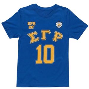 รอยัลบลูโกลด์ซิกมาแกมมาโรเสื้อยืดลายกรีกแบบกำหนดเองแขนสั้นคอกลมหมายเลข 10 กราฟิกฟราทราริตี้แชปเตอร์คอลเลจ - Product Image 1