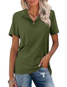 Camiseta polo ecológica para mujer, tela orgánica, cómoda para uso diario, cuello acanalado de diseño. - Product Image 1