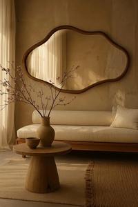 Miroir mural en bois de taille standard, miroir mural en bois multicolore pour la cuisine et la salle à manger, accessoire de décoration intérieure en gros - Product Image 4