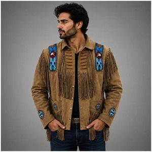 Chaqueta Casual de Cuero Sintético con Flecos Estilo Vaquero y Estampado de Letras para Hombre, Ideal para Motociclistas - Product Image 2