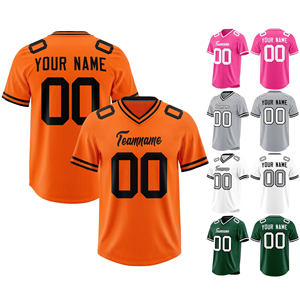 Camiseta de Fútbol Americano, 100% Poliéster, Secado Rápido, Transpirable, Cuello en V, Personaliza con Tu Nombre, Uniforme de Equipo con Diseño Combinado de Gran Tamaño - Product Image 1