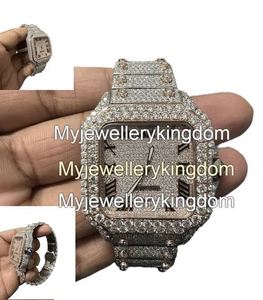 Montre de luxe de style hip-hop avec cadran carré en verre Moissanite or rose VVS, mouvement à quartz de haute qualité, montre élégante pour les affaires - Product Image 2