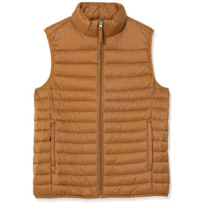 Men's Brown <b>Quilted</b> Vest Stand Collar Zipper Closure Windproof Casual Outerwear Plaid <b>Shirt</b> Layering Autumn Wear - Product Image 3