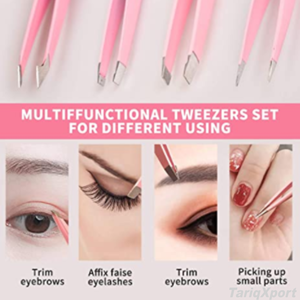 Customized Cosmetic Tweezer 2pcs 4pcs Black <b>Pink</b> Slanted Pointed Eyelash Eyebrow Tweezers <b>Set</b> With case - Product Image 2
