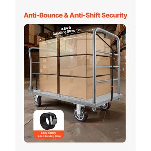 Carrello Piattaforma Robusto con Capacità di 2650 Libbre, Carrello a Pianale con Guardrail Rimovibile, Attrezzatura per Stoccaggio Merci - Product Image 6