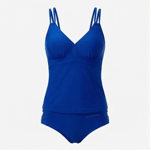 NORTH APPROACH Women One Piece Swimsuit Deep V Neck High Waist Tummy Control Shapewear Blue Solid Color Swimwear - Product Image 1