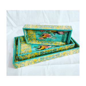 Plateau de service en bois MDF de luxe avec impression florale pour hôtel, taille personnalisée, plateaux MDF de bonne qualité pour la cuisine à prix abordable - Product Image 6