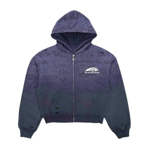 Sudadera con capucha extragrande de algodón grueso OEM, estilo urbano con cremallera, unisex, estampado y bordado, tallas grandes, venta al por mayor, estilo americano. - Product Image 6