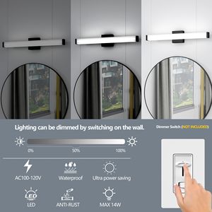 Modern 25-Inch Bathroom <b>Vanity</b> <b>Light</b> 14W LED Bath <b>Lights</b> Cool White 6000K Black <b>Vanity</b> <b>Mirror</b> Modern Bathroom <b>Vanity</b> Lighting - Product Image 6