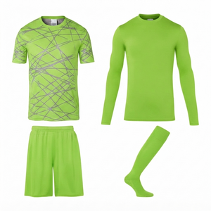Ensemble de maillots de football en maille polyester vert citron personnalisés par le fabricant, respirant, séchage rapide, taille élastique, numéros d'équipe personnalisés, sport - Product Image 1