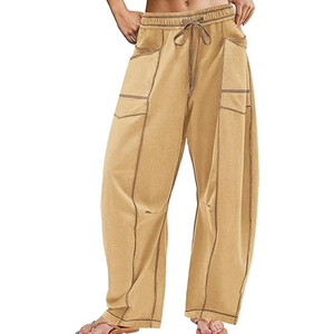Pantalon cargo en coton pour femme, coupe large, taille haute, avec cordon de serrage, décontracté, style streetwear - Product Image 1