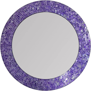 Espejo de Pared Redondo de Mosaico Morado Hecho a Mano con Marco de Azulejos de Vidrio Texturizado, Espejo Decorativo Elegante para una Vida Moderna - Product Image 2
