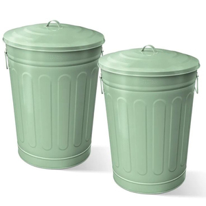 Poubelle en fer galvanisé de qualité supérieure, vert clair, avec poignée et couvercle, pour les déchets d'extérieur et d'intérieur - Product Image 1