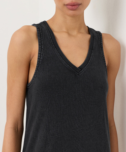 Wholesale Women Cotton Sleeveless Tank <b>Dress</b> Casual <b>Loose</b> Fit Eco-Friendly High Waist Side Slit Summer Tank <b>Dress</b> V- Neck - Product Image 3