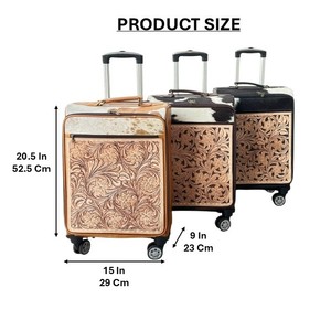 Ready To Ship Hand Tooled Genuine Cowhide Leather Trolley Bag New Durable Carry-on Antitheft Zipper Closure Travel Suitcase Bags - Product Image 2