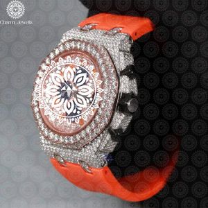 Charm Jewells Reloj redondo de lujo con incrustaciones de diamantes para mujer, acero inoxidable, analógico, cuarzo, correa de silicona naranja, 43 mm - Product Image 1