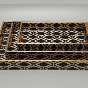 Black Geometric Enamel Serving Tray Set of 3 – Modern Luxury Food-Safe MDF & <b>Paper</b> Nesting Trays for <b>Kitchen</b> Dining & Home Decor - Product Image 5