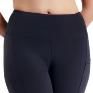 Leggings Capri taille haute bleu marine pour femme, pantalon ajusté extensible avec design pour le yoga, la course, l'entraînement physique et les occasions décontractées - Product Image 2