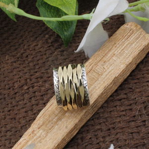 Wholesale 925 Sterling Silver Mixed Metal <b>Spinner</b> <b>Ring</b> Multi Layer Wavy Brass Bands Patterned Silver Base Anti Anxiety Party - Product Image 6