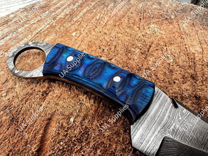 มีดล่าสัตว์และตั้งแคมป์เหล็กดามัสกัสคุณภาพสูงจาก UA Supplies ด้ามไม้พะยูง พร้อมรูจับนิ้ว จับกระชับมือ ปลอกหนัง รับผลิตแบบ ODM/OEM - Product Image 5