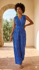 จั๊มสูทผ้าไหมทรงเอไลน์ยาวคลุมเท้า สไตล์เรียบง่าย โบโฮ ลายเรขาคณิต สำหรับผู้หญิง เอวยางยืด ใส่สบาย ดูเซ็กซี่ น่ารัก สไตล์วายทูเค - Product Image 3