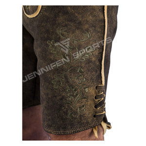 Pantalones Cortos de Cuero Bávaros Tradicionales, Color Marrón, Traje Tradicional Alemán, Lederhosen Marrón con Bordado - Product Image 3