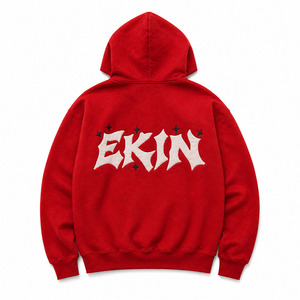 Sweat-shirt à capuche zippé rouge pour homme <span class=keywords><strong>EKIN</strong></span>, style streetwear oversize en coton French Terry avec logo imprimé en relief et écusson étoile - Product Image 2