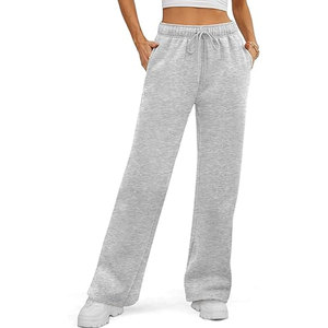 Pantalones deportivos para mujer, holgados, de pierna ancha, con forro polar, de corte recto, de cintura alta, cómodos para estar en casa - Product Image 1