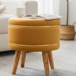 Pouf ottoman pour salon, repose-pieds |   Petit pouf en velours |   Pieds en bois massif |   Repose-pieds moelleux pour la maison, la chambre à coucher - Product Image 3