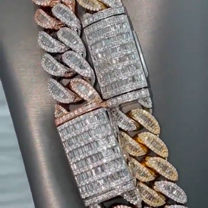 Silver <b>Iced</b> <b>Out</b> Moissanite Cuban Link <b>Chain</b> 18mm Gold Plated Rappers Style Unisex - Product Image 3