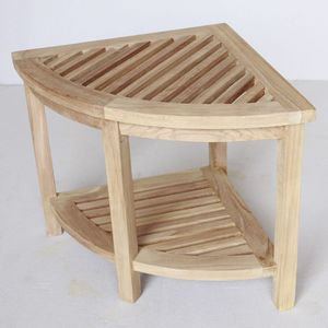 Modern Solid Teak Wood Corner <b>Stool</b> with Lower Shelf Storage <b>for</b> Apartment and <b>Bathroom</b> Furniture Model ST001 - Product Image 1