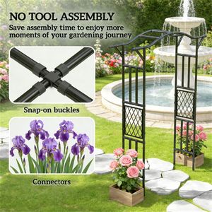 Arche de jardin noire avec support pour plantes, option pergola, gazebo ou pavillon - Product Image 3