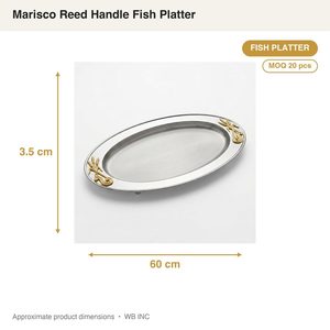 Piatto da portata artigianale in acciaio satinato con manico in canna, 60 cm, bordo oro, design Marisco, per barbecue, decorazioni per la casa, hotel, matrimoni - Product Image 4