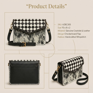 Sac bandoulière mini en cuir de vachette premium avec rabat à motif damier |   Sac à bandoulière pour femme, fait main en Inde, élégant et chic, dernier modèle - Product Image 2