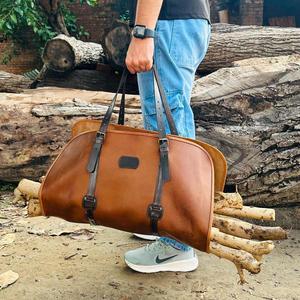 Sac de transport robuste en cuir véritable et bois pour bûches, sac fourre-tout rustique pour foyer LWC-0052 - Product Image 1