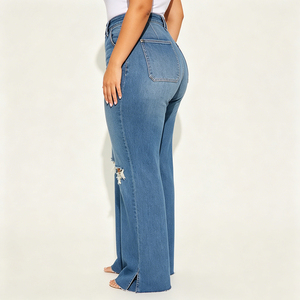 Ripped Casual Beading Women's Oversized Distressed Denim <b>Jeans</b> Ultra-<b>Soft</b> Breathable Eco-Friendly Premium Quality Fabric - Product Image 4