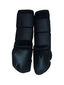 Botas de neopreno negras para caballos, protectoras de tendones para exteriores, producto para el cuidado equino, juego de cuatro, con dos botas delanteras y dos traseras. - Product Image 2