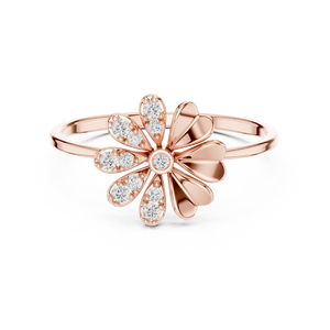 Anillo de Diamantes Cultivados en Laboratorio con Diseño Floral en Oro Rosa para Mujer |   Anillo de Regalo de Compromiso o Aniversario con Diseño de Flor Delicado - Product Image 3