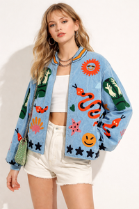 Nueva Chaqueta Safari de Terciopelo Ecológica para Invierno, Diseño Boho con Bordado de Serpiente y Forro de Algodón para Festivales - Product Image 4