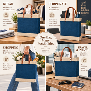 Custom Juco Shopping Tote <b>Bag</b> with PU Leather Handles Eco Friendly Grocery Retail Carry <b>Bag</b> Promotional <b>Gift</b> <b>Bag</b> Bulk - Product Image 3