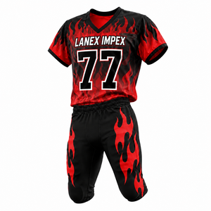Ensemble d'uniformes de football américain pour hommes sur mesure OEM de haute qualité, design flamme rouge et noir, impression par sublimation, polyester respirant - Product Image 2