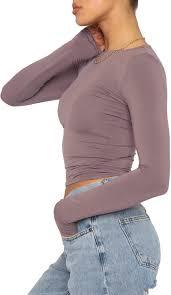 T-shirt court à manches longues pour femme, en coton et élasthanne respirant, à col rond, tricoté, anti-rides, séchage rapide, décontracté - Product Image 1