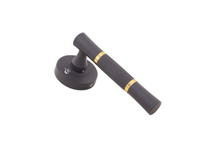Juego de manillas modernas de latón macizo de tono dual para puerta, con rosca redonda, acabado negro mate PVD, oro rosa, oro brillante y negro brillante, con cerradura de palanca. - Product Image 2