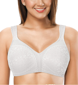 Women's Plus Size White V-Neck Backless Seamless Bra with Straps High Support Breathable Front Logo Design - Product Image 1